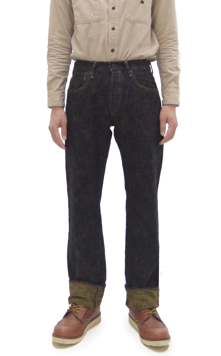 ONI Denim Men's 17 oz Bumpy Denim Selvedge Jeans - Regular Straight Fit - Indigo Overdyed with Ocher Pigment - Made in Japan (ONI277-Bumpy)