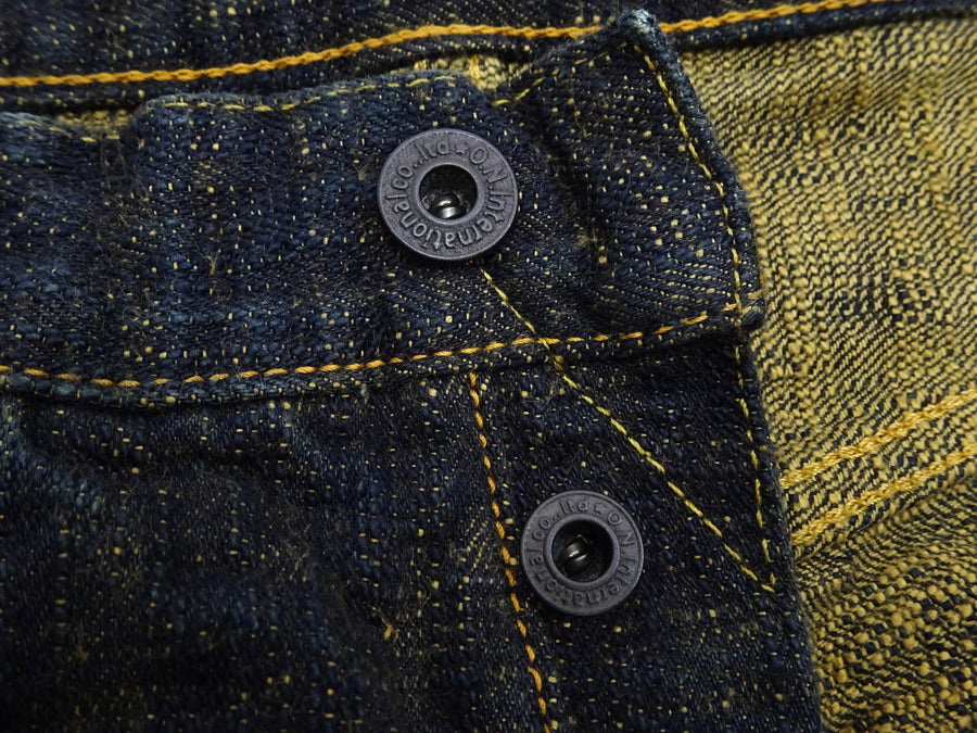 ONI Denim Men's 17 oz Bumpy Denim Selvedge Jeans - Regular Straight Fit - Indigo Overdyed with Ocher Pigment - Made in Japan (ONI277-Bumpy)