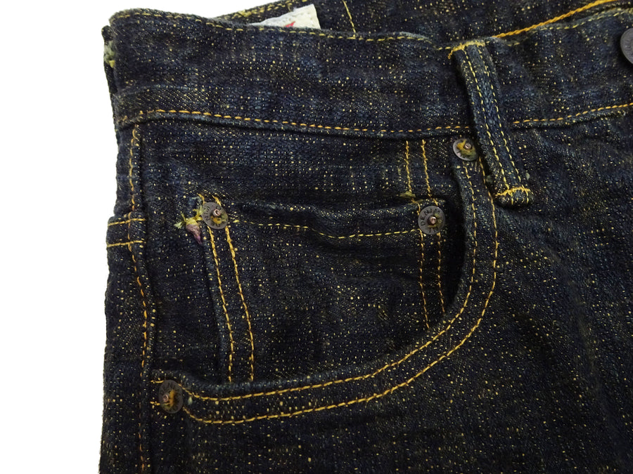 ONI Denim Men's 17 oz Bumpy Denim Selvedge Jeans - Regular Straight Fit - Indigo Overdyed with Ocher Pigment - Made in Japan (ONI277-Bumpy)