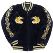 Load image into Gallery viewer, Tailor Toyo Japanese Souvenir Jacket - Men&#39;s Mid-1950s Reproduction Sukajan - Reversible, Velvet and Quilted Satin - TT15792-128 Roaring Tiger x Japan Map Dark Navy x Black
