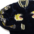 Load image into Gallery viewer, Tailor Toyo Japanese Souvenir Jacket - Men&#39;s Mid-1950s Reproduction Sukajan - Reversible, Velvet and Quilted Satin - TT15792-128 Roaring Tiger x Japan Map Dark Navy x Black
