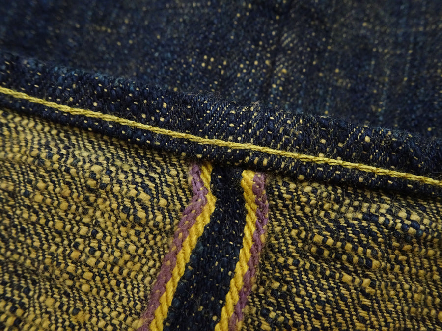 ONI Denim Men's 17 oz Bumpy Denim Selvedge Jeans - Regular Straight Fit - Indigo Overdyed with Ocher Pigment - Made in Japan (ONI277-Bumpy)