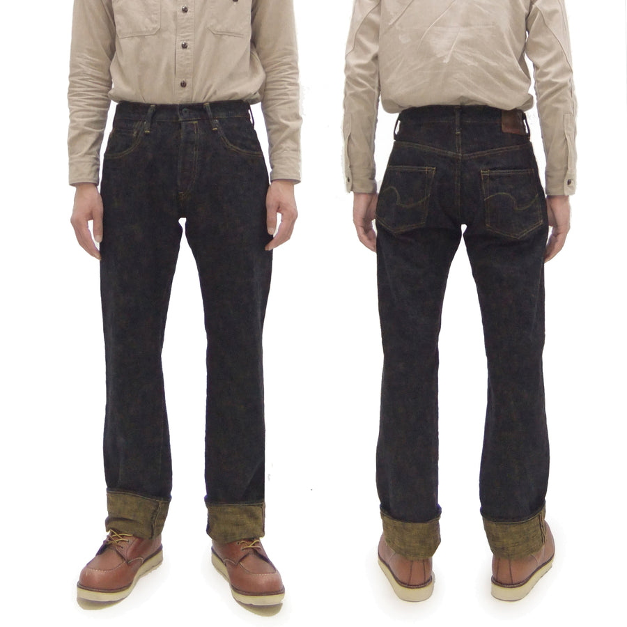 ONI Denim Men's 17 oz Bumpy Denim Selvedge Jeans - Regular Straight Fit - Indigo Overdyed with Ocher Pigment - Made in Japan (ONI277-Bumpy)