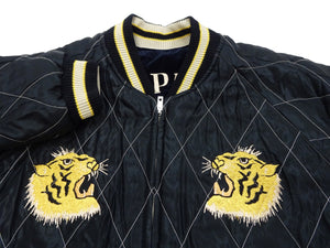 Tailor Toyo Japanese Souvenir Jacket - Men's Mid-1950s Reproduction Sukajan - Reversible, Velvet and Quilted Satin - TT15792-128 Roaring Tiger x Japan Map Dark Navy x Black