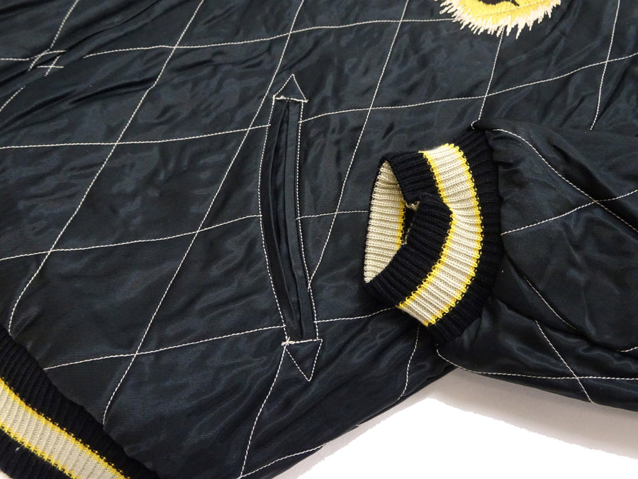 Tailor Toyo Japanese Souvenir Jacket - Men's Mid-1950s Reproduction Sukajan - Reversible, Velvet and Quilted Satin - TT15792-128 Roaring Tiger x Japan Map Dark Navy x Black