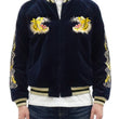 Load image into Gallery viewer, Tailor Toyo Japanese Souvenir Jacket - Men&#39;s Mid-1950s Reproduction Sukajan - Reversible, Velvet and Quilted Satin - TT15792-128 Roaring Tiger x Japan Map Dark Navy x Black
