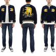 Load image into Gallery viewer, Tailor Toyo Japanese Souvenir Jacket - Men&#39;s Mid-1950s Reproduction Sukajan - Reversible, Velvet and Quilted Satin - TT15792-128 Roaring Tiger x Japan Map Dark Navy x Black
