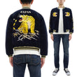 Load image into Gallery viewer, Tailor Toyo Japanese Souvenir Jacket - Men&#39;s Mid-1950s Reproduction Sukajan - Reversible, Velvet and Quilted Satin - TT15792-128 Roaring Tiger x Japan Map Dark Navy x Black
