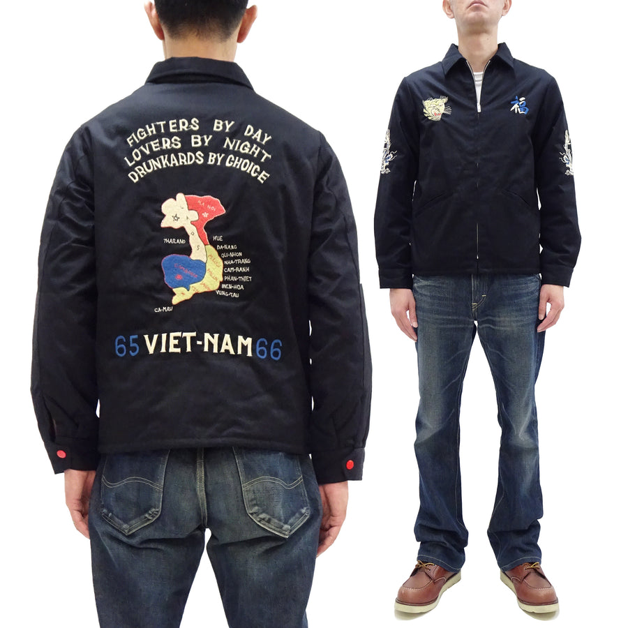 Tailor Toyo Reversible Vietnam Jacket with Insulation - Men's Modern Reinterpretation of Viet-Jumper Vietnam Souvenir Jacket / TT15800-119 Black