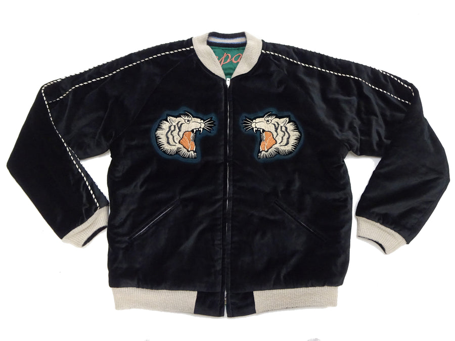 Tailor Toyo KOSHO & CO. Reversible Sukajan Japanese Souvenir Jacket - Special Edition Tiger Head & Eagle Embroidery, Velveteen x Quilted Acetate Satin (TT15809-119)