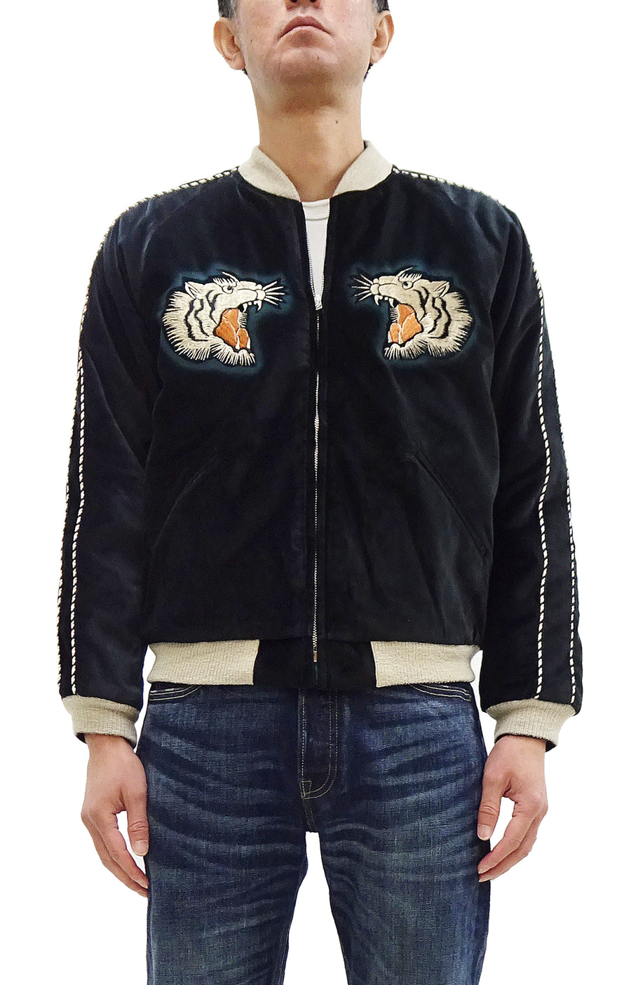 Tailor Toyo KOSHO & CO. Reversible Sukajan Japanese Souvenir Jacket - Special Edition Tiger Head & Eagle Embroidery, Velveteen x Quilted Acetate Satin (TT15809-119)