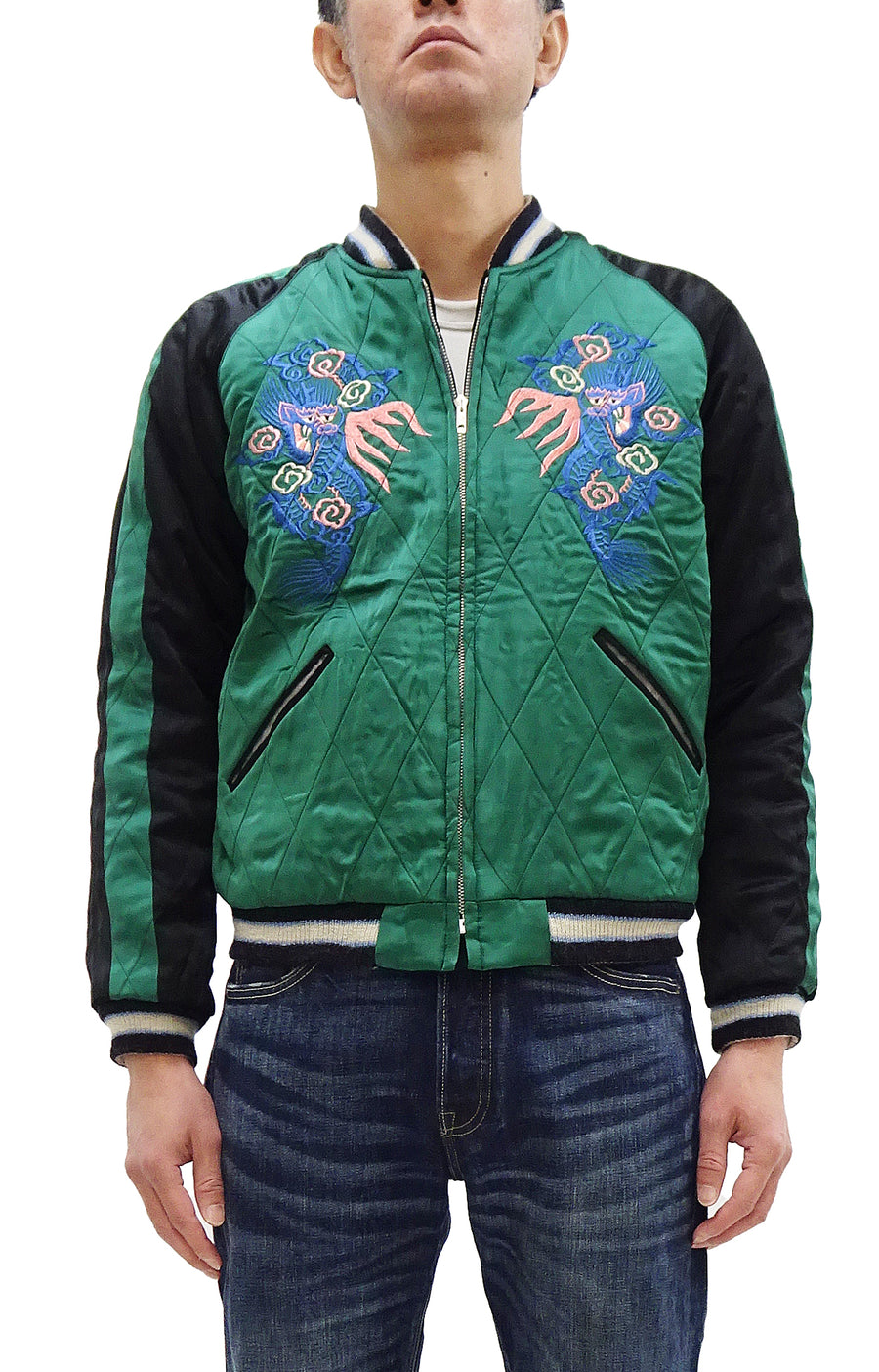 Tailor Toyo KOSHO & CO. Reversible Sukajan Japanese Souvenir Jacket - Special Edition Tiger Head & Eagle Embroidery, Velveteen x Quilted Acetate Satin (TT15809-119)