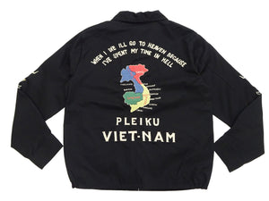 Tailor Toyo Men's Mid-1960s Cotton Vietnam Jacket "Vietnam Map" - Embroidered Vietnam Souvenir Tour Jacket, Pleiku-Inspired Reproduction (TT15892 119 Black)