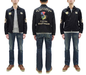 Tailor Toyo Men's Mid-1960s Cotton Vietnam Jacket "Vietnam Map" - Embroidered Vietnam Souvenir Tour Jacket, Pleiku-Inspired Reproduction (TT15892 119 Black)