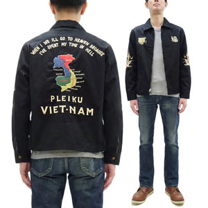 Tailor Toyo Men's Mid-1960s Cotton Vietnam Jacket "Vietnam Map" - Embroidered Vietnam Souvenir Tour Jacket, Pleiku-Inspired Reproduction (TT15892 119 Black)