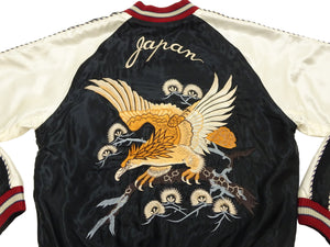 Tailor Toyo Men's Sukajan Jacket, Early 1950s Style Reversible Acetate Souvenir Jacket, Eagle x Roaring Tiger Embroidery, Black/Ivory x Blue/Black TT15972-119