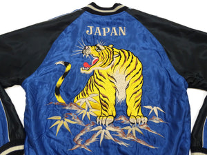 Tailor Toyo Men's Sukajan Jacket, Early 1950s Style Reversible Acetate Souvenir Jacket, Eagle x Roaring Tiger Embroidery, Black/Ivory x Blue/Black TT15972-119