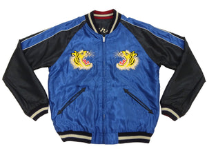 Tailor Toyo Men's Sukajan Jacket, Early 1950s Style Reversible Acetate Souvenir Jacket, Eagle x Roaring Tiger Embroidery, Black/Ivory x Blue/Black TT15972-119
