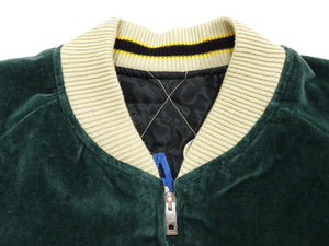 Tailor Toyo Men's 1950s Style Reversible Sukajan Souvenir Jacket, Cotton Velveteen and Quilted Acetate Satin, Insulated, Polar Bear and Alaska Map Embroidery (TT15974-145, Green)
