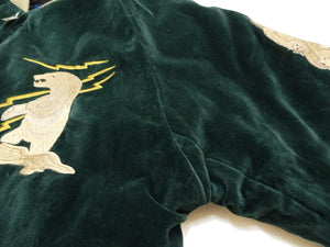 Tailor Toyo Men's 1950s Style Reversible Sukajan Souvenir Jacket, Cotton Velveteen and Quilted Acetate Satin, Insulated, Polar Bear and Alaska Map Embroidery (TT15974-145, Green)