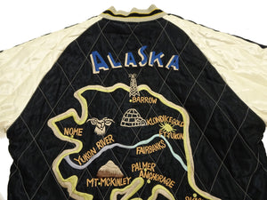 Tailor Toyo Men's 1950s Style Reversible Sukajan Souvenir Jacket, Cotton Velveteen and Quilted Acetate Satin, Insulated, Polar Bear and Alaska Map Embroidery (TT15974-145, Green)