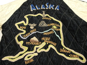 Tailor Toyo Men's 1950s Style Reversible Sukajan Souvenir Jacket, Cotton Velveteen and Quilted Acetate Satin, Insulated, Polar Bear and Alaska Map Embroidery (TT15974-145, Green)