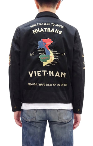Tailor Toyo Men's Mid-1960s Vietnam Souvenir Tour Jacket Reproduction, Nha Trang 1966-67 Map Embroidery, Cotton Twill, Black TT15977