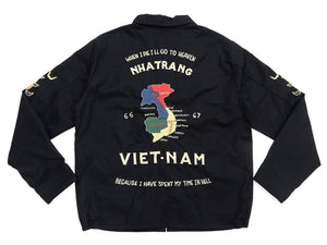 Tailor Toyo Men's Mid-1960s Vietnam Souvenir Tour Jacket Reproduction, Nha Trang 1966-67 Map Embroidery, Cotton Twill, Black TT15977