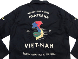 Tailor Toyo Men's Mid-1960s Vietnam Souvenir Tour Jacket Reproduction, Nha Trang 1966-67 Map Embroidery, Cotton Twill, Black TT15977