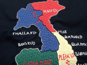 Tailor Toyo Men's Mid-1960s Vietnam Souvenir Tour Jacket Reproduction, Nha Trang 1966-67 Map Embroidery, Cotton Twill, Black TT15977