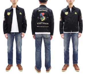 Tailor Toyo Men's Mid-1960s Vietnam Souvenir Tour Jacket Reproduction, Nha Trang 1966-67 Map Embroidery, Cotton Twill, Black TT15977
