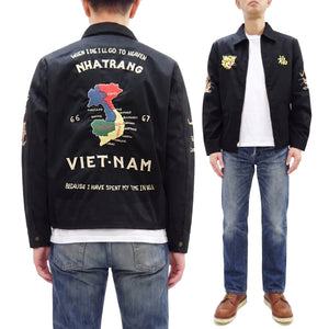 Tailor Toyo Men's Mid-1960s Vietnam Souvenir Tour Jacket Reproduction, Nha Trang 1966-67 Map Embroidery, Cotton Twill, Black TT15977