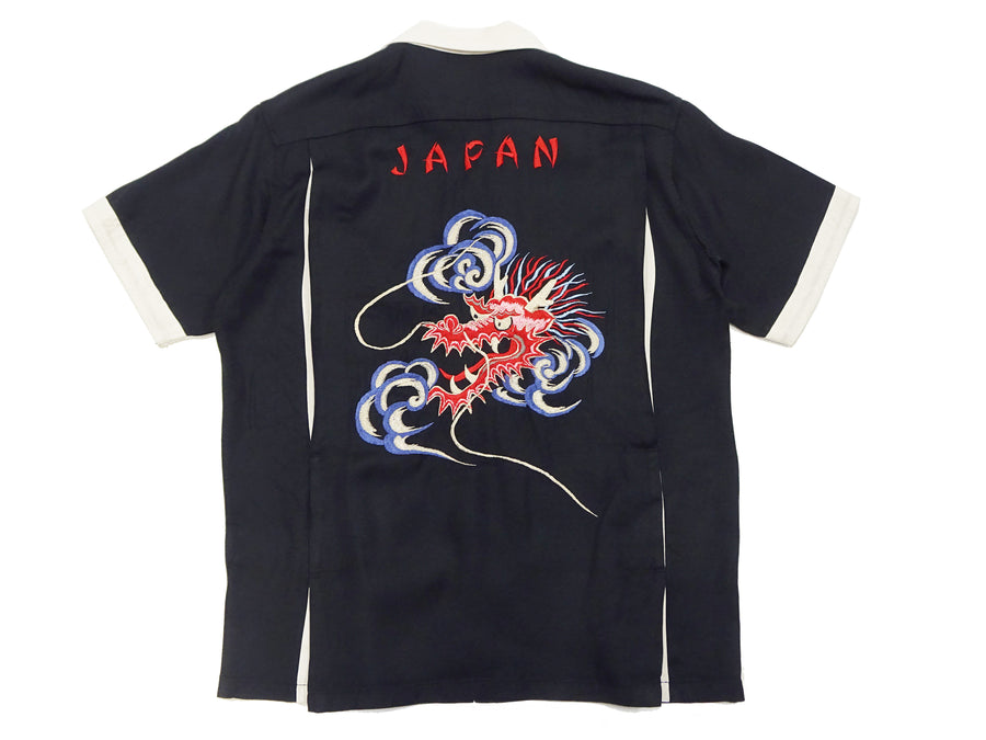Tailor Toyo Bowling Shirt Men's Sukajan Style Custom Embroidered Short Sleeve Rayon Button Up Shirt TT39102 119 Black