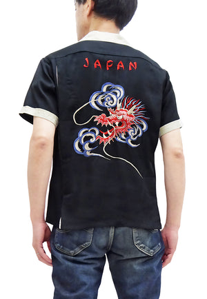 Tailor Toyo Bowling Shirt Men's Sukajan Style Custom Embroidered Short Sleeve Rayon Button Up Shirt TT39102 119 Black