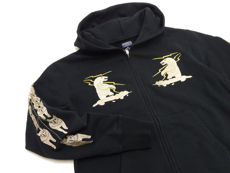 Tailor Toyo Men's Alaska Embroidered Zip-Up Hoodie - Sukajan Japanese Souvenir Jacket Style - TT69652 119 Black