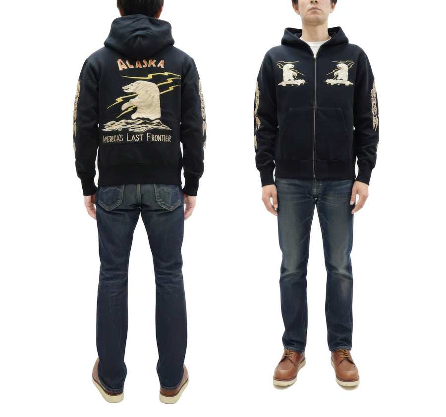 Tailor Toyo Men's Alaska Embroidered Zip-Up Hoodie - Sukajan Japanese Souvenir Jacket Style - TT69652 119 Black