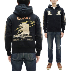 Tailor Toyo Men's Alaska Embroidered Zip-Up Hoodie - Sukajan Japanese Souvenir Jacket Style - TT69652 119 Black