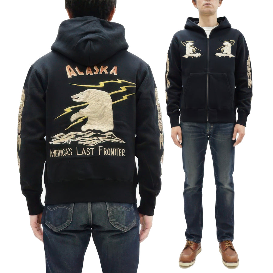 Tailor Toyo Men's Alaska Embroidered Zip-Up Hoodie - Sukajan Japanese Souvenir Jacket Style - TT69652 119 Black