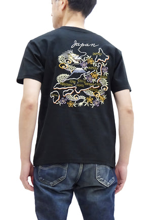 Tailor Toyo T-shirt Men's Sukajan Style Japan Map Embroidered Short Sleeve Tee TT79215 119 Black