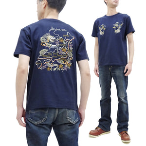 Tailor Toyo T-shirt Men's Sukajan Style Japan Map Embroidered Short Sleeve Tee TT79215 128 Navy-Blue