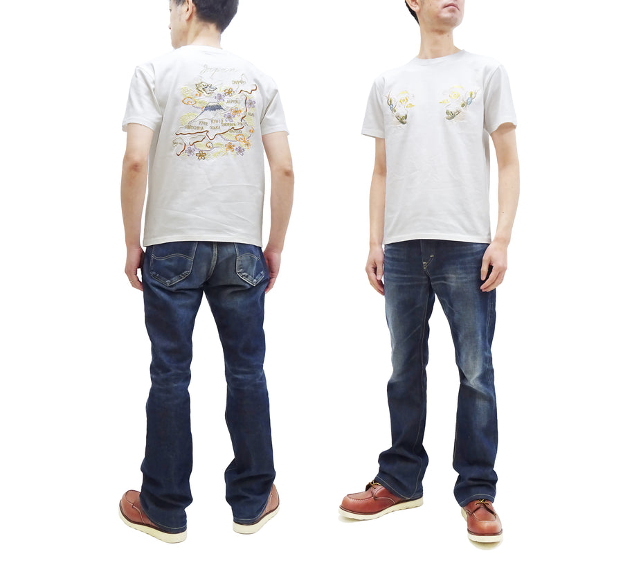 Tailor Toyo T-shirt Men's Sukajan Style Japan Map Embroidered Short Sleeve Tee TT79215 101 White