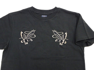 Tailor Toyo Men's Eagle-Embroidered Short Sleeve T-Shirt, Sukajan-Inspired Cotton Tee (Toyo Enterprises TT79742 118 Antique Black)