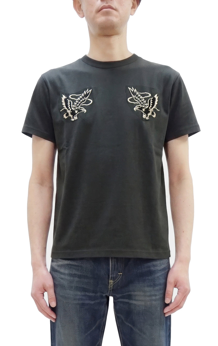 Tailor Toyo Men's Eagle-Embroidered Short Sleeve T-Shirt, Sukajan