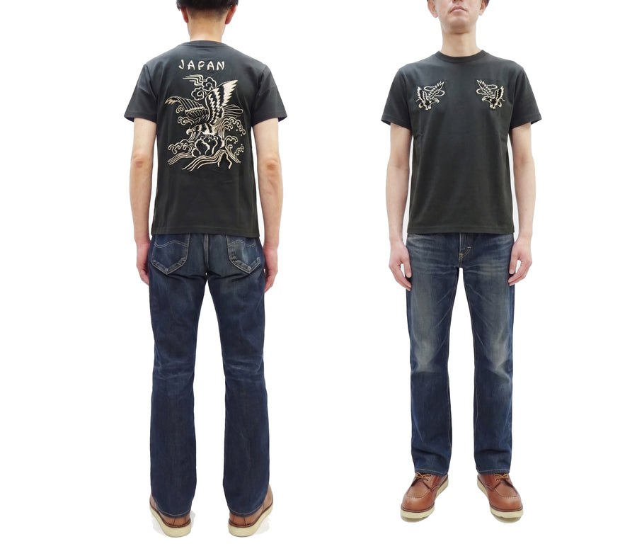 Tailor Toyo Men's Eagle-Embroidered Short Sleeve T-Shirt, Sukajan