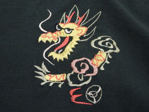 Tailor Toyo Men's Dragon-Embroidered Short Sleeve T-Shirt, Sukajan-Inspired Cotton Tee (Toyo Enterprises TT79744 118 Antique Black)