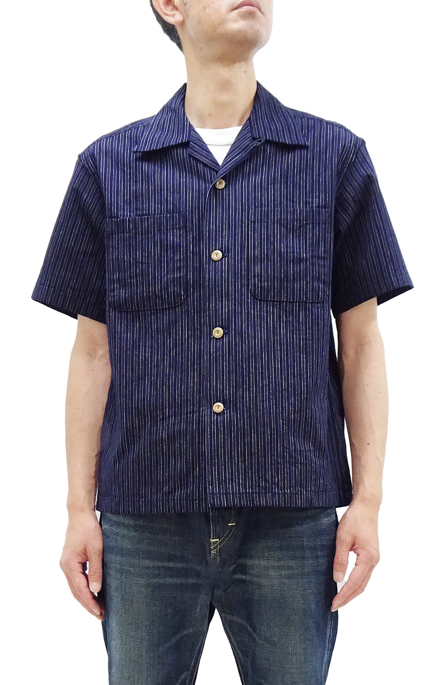 Union Supply Work Shirt by Sun Surf Men's Hawaiian Workwear Style Short Sleeve Sensuji Vertical Striped Work Blouse US39243 421A One Wash