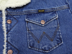Wrangler Men's Sherpa-Lined Denim Jacket - Classic Ranch Coat Style, Mid-Length (WM1823-346, Pre-Faded Medium Blue)