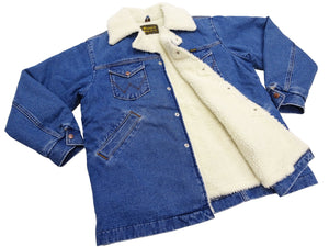 Wrangler Men's Sherpa-Lined Denim Jacket - Classic Ranch Coat Style, Mid-Length (WM1823-346, Pre-Faded Medium Blue)