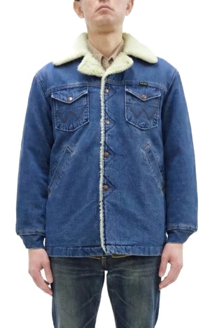 Wrangler Men's Sherpa-Lined Denim Jacket - Classic Ranch Coat Style, Mid-Length (WM1823-346, Pre-Faded Medium Blue)