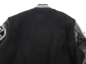 Whitesville Varsity Jacket Men's Letterman Jacket Melton x Leather Award Jacket WV15385 WV15385-119 Black/Black